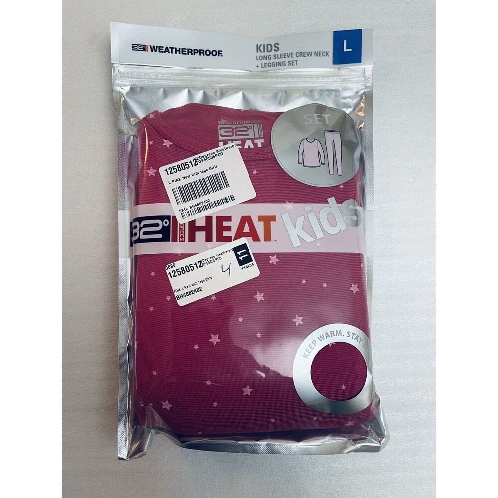 32 Degrees Heat Kids Thermal Set L 12/14 Pink Long Sleeve & Leggings